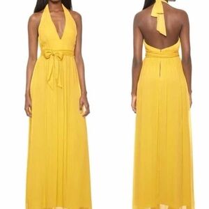 Alice + Olivia Yellow Kassidy Pleated Crepon Maxi Dress In Gold, NWT